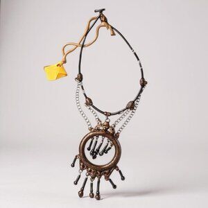 Boutique Steampunk Industrial Style Necklace Silver Toned Black Beads Deebaubles